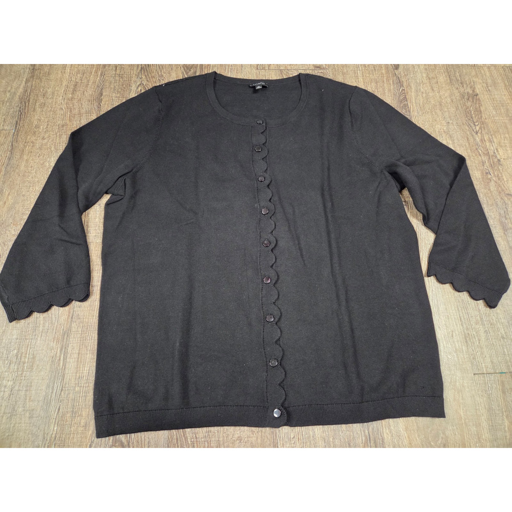 Talbots Solid Black Classic Thin Button Front Car… - image 1